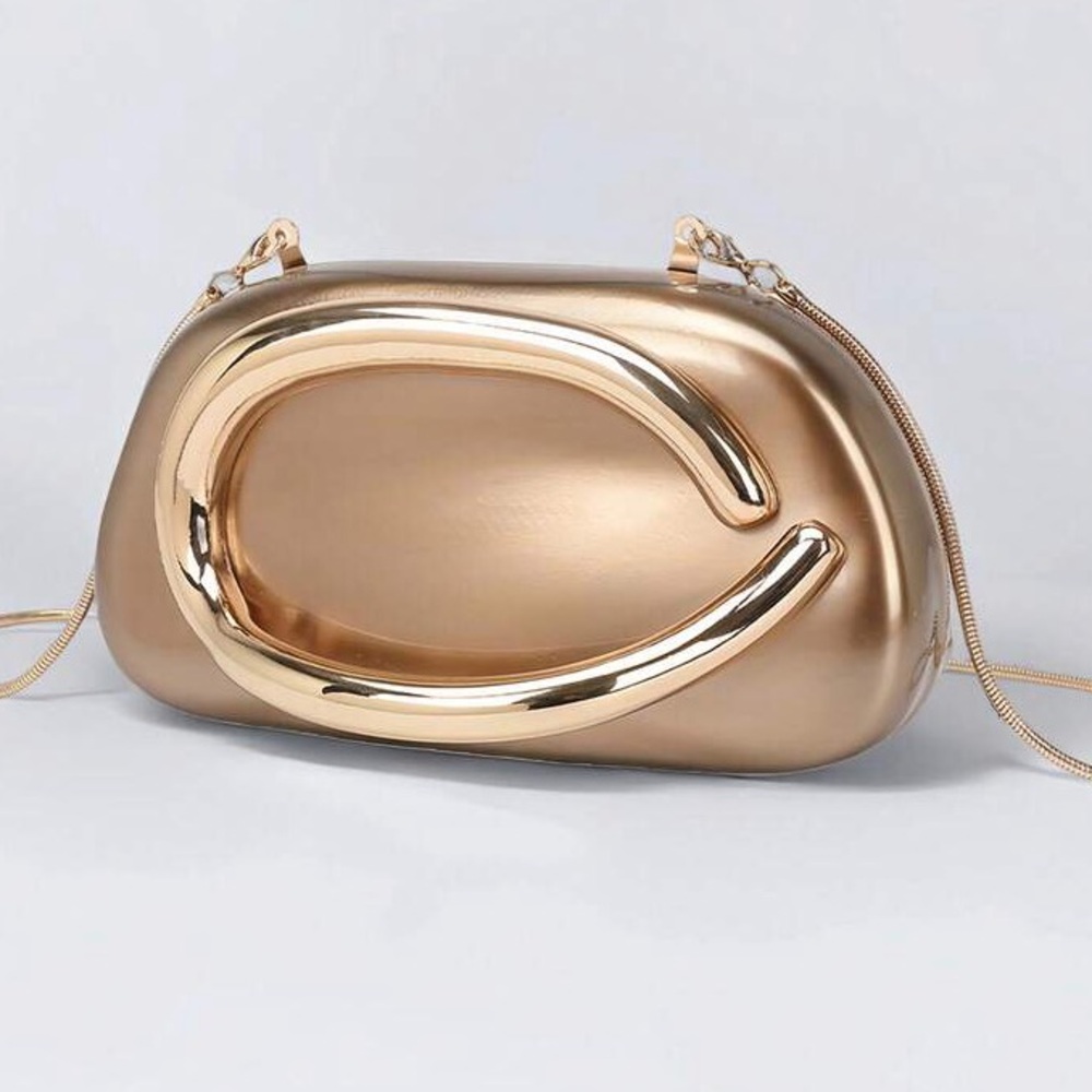 Gold Metallic Sculpted Crossbody Bag